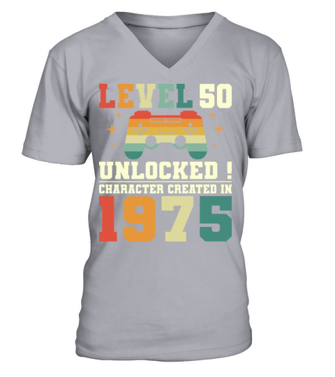 Level 50 1975 50th Birthday Gamer V-Neck T-shirt