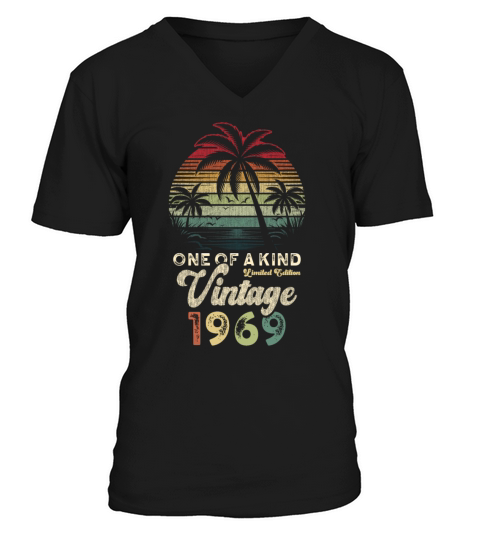 Vintage 1969 Birthday Palm Trees V-Neck T-shirt