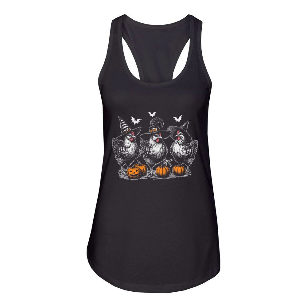 Chicken Witches Funny Halloween D Color Women's Racerback Tank