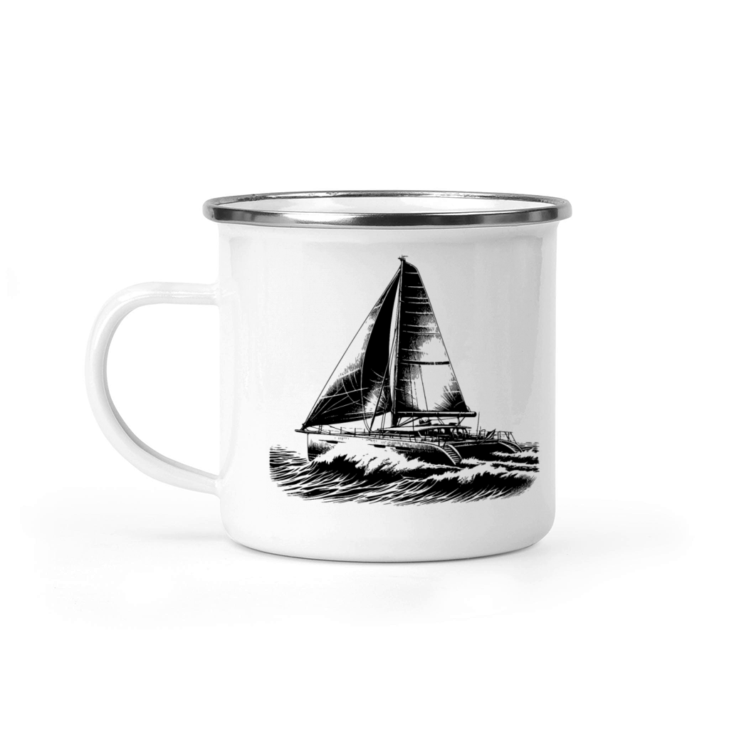 Fast Catamaran Sailboat In Big Waves Camping Mug
