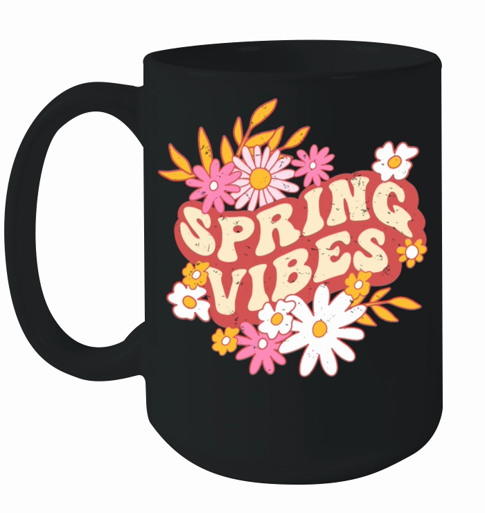 Retro slogan spring vibes hippie flowers colorful Ceramic Mug