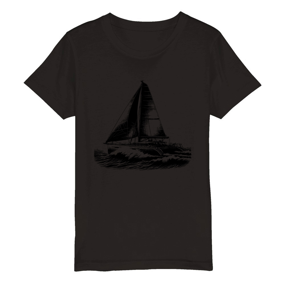 Fast Catamaran Sailboat In Big Waves Organic Kids Crewneck T-shirt