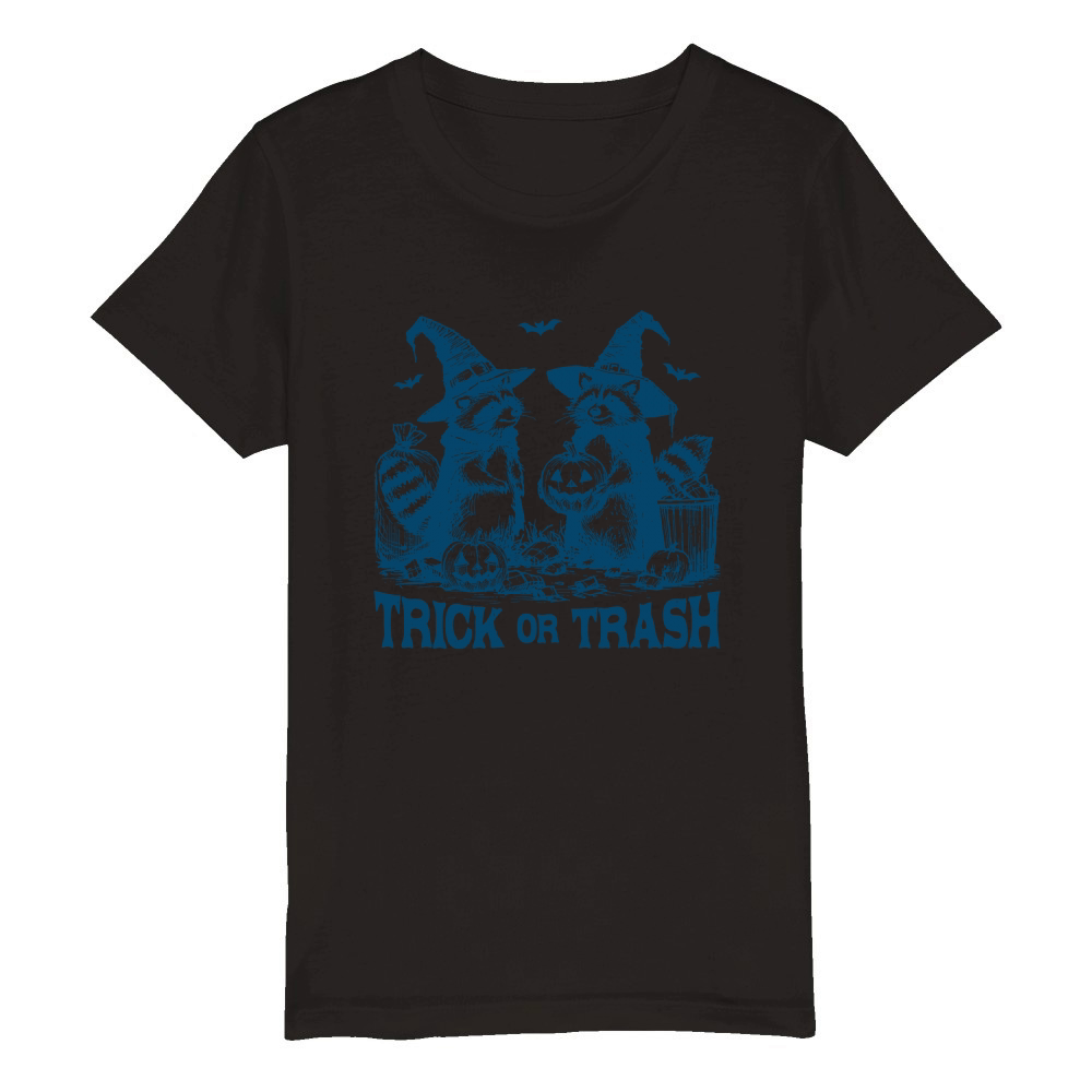 Trick Or Trash Halloween L Blue Organic Kids Crewneck T-shirt