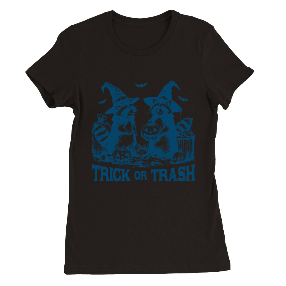 Trick Or Trash Halloween L Blue Premium Womens Crewneck T-shirt