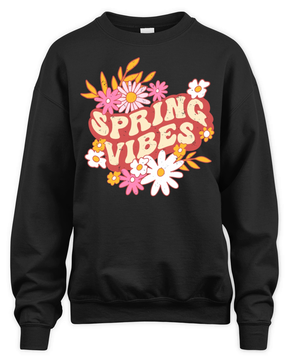Retro slogan spring vibes hippie flowers colorful Unisex Premium Crewneck Sweatshirt