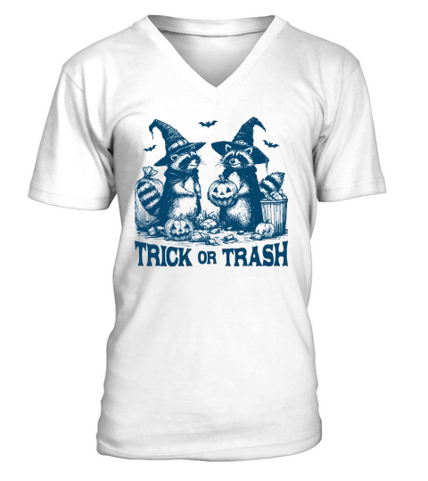 Trick Or Trash Halloween L Blue V-Neck T-shirt