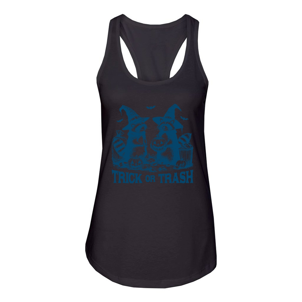 Trick Or Trash Halloween L Blue Women's Racerback Tank