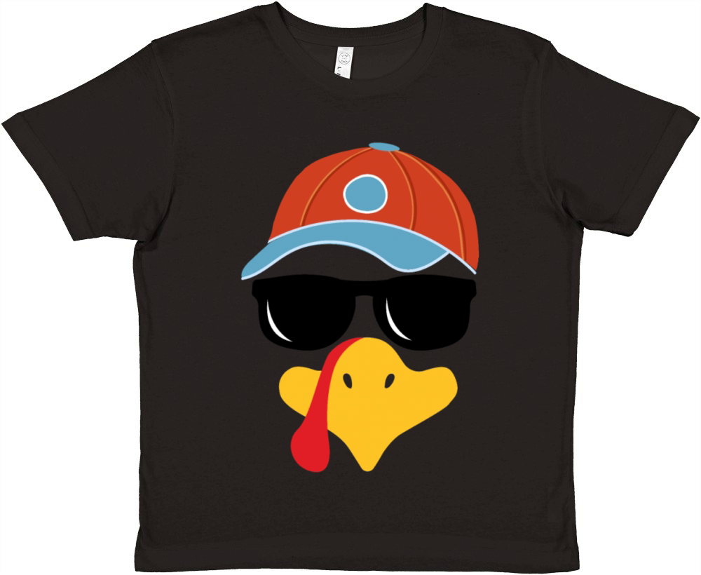 Boys Turkey Face Thanksgiving Glasses Trucker Hat Premium Kids Crewneck T-shirt