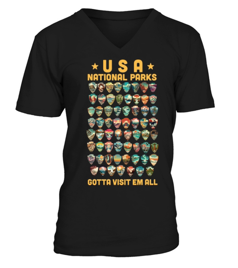 All 63 USA National Parks Vintage National parks V-Neck T-shirt