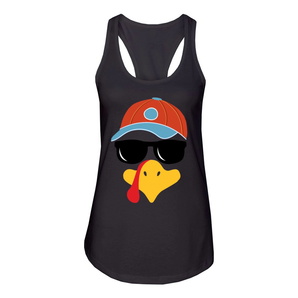 Boys Turkey Face Thanksgiving Glasses Trucker Hat Women's Racerback Tank
