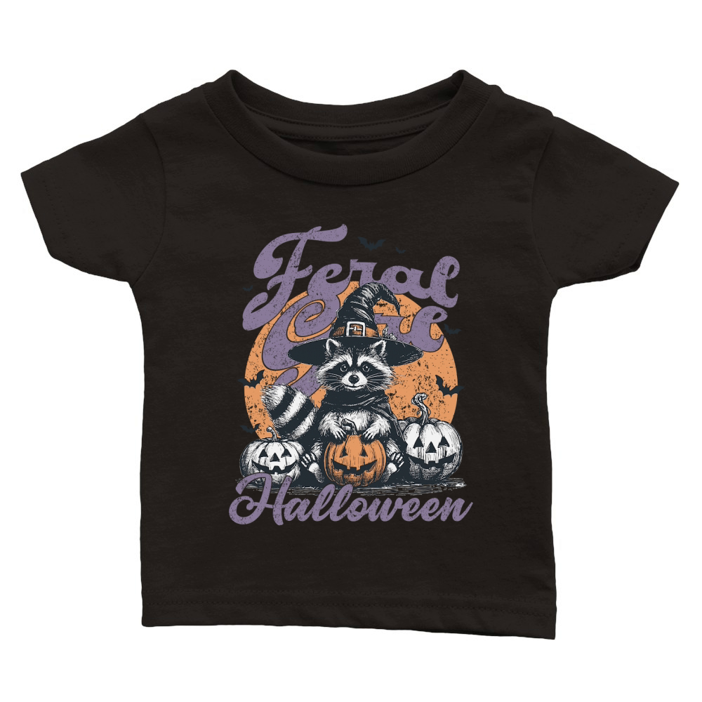 Feral Girl Halloween Raccoon Pumpkin Classic Baby Crewneck T-shirt
