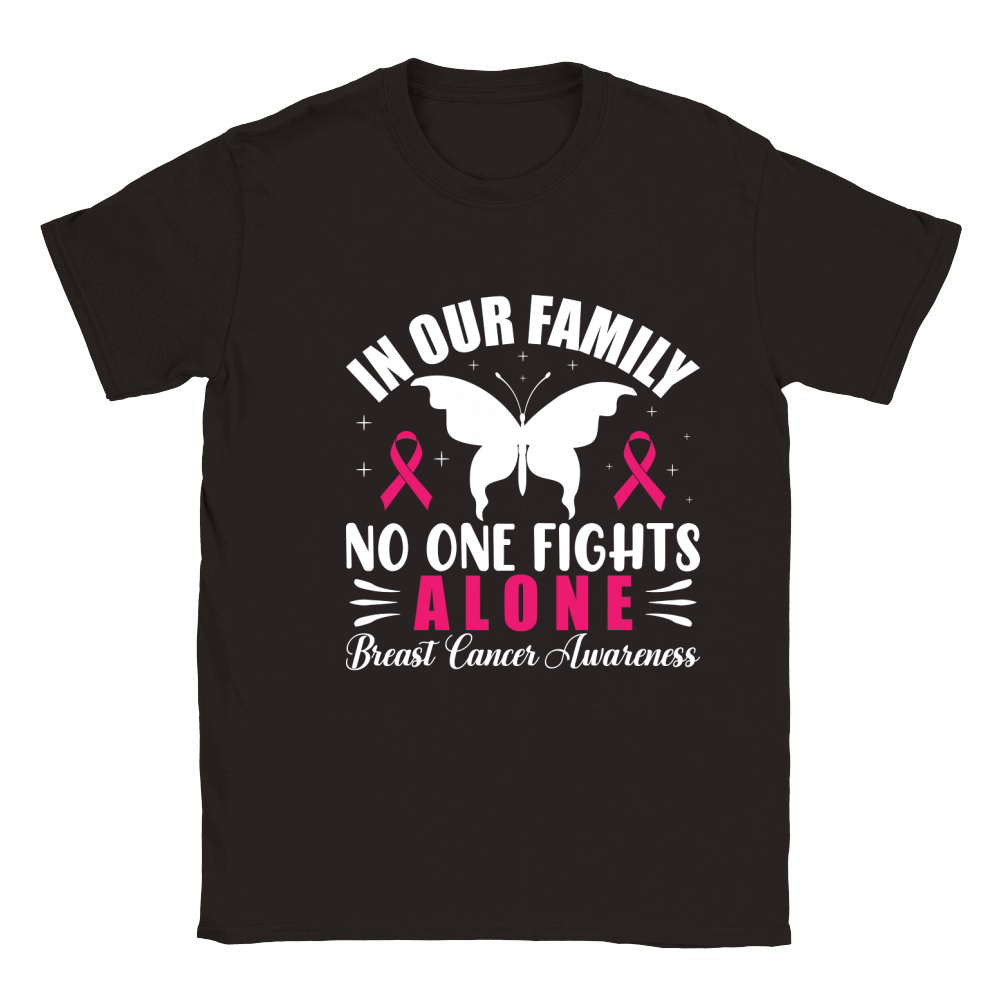 In Our Family No One Fights Alone Breast Cancer Awareness Classic Kids Crewneck T-shirt