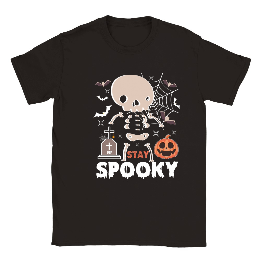 Stay Spooky Skeleton Pumpkin Halloween Classic Kids Crewneck T-shirt