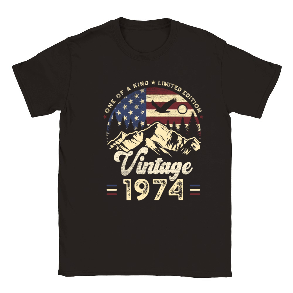 Vintage 1974 Birthday American Flag Classic Kids Crewneck T-shirt