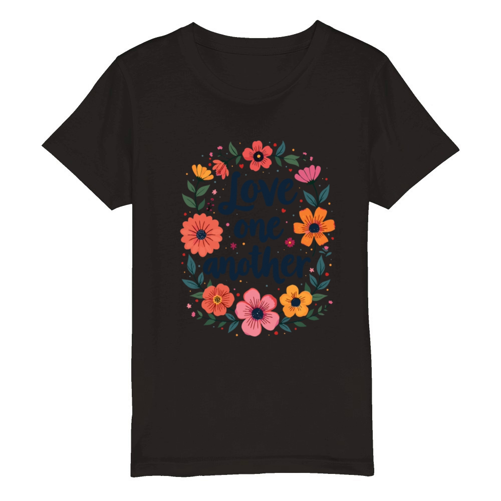 Love One Another Christian Quote Flower Floral Organic Kids Crewneck T-shirt