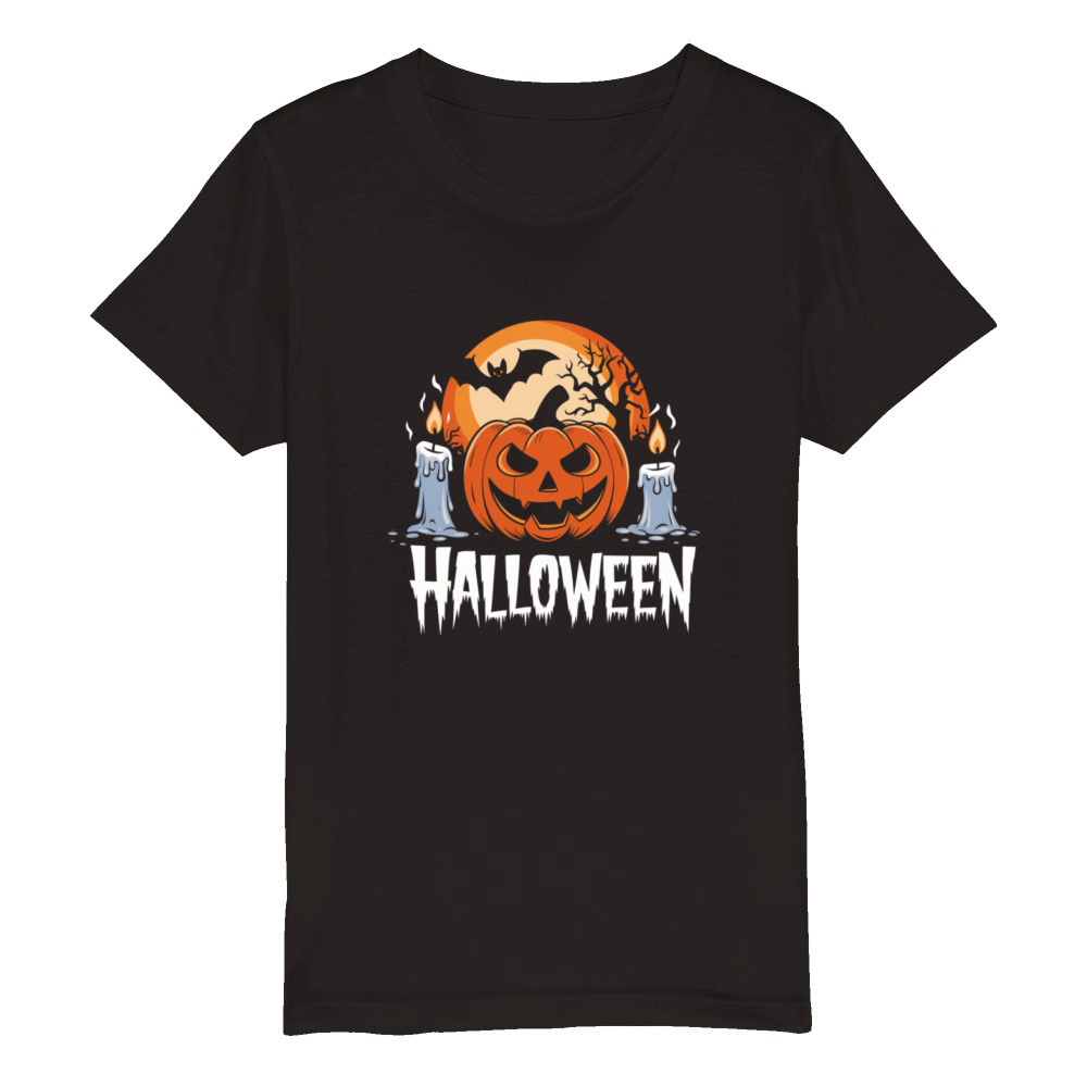 Vintage Pumpkin Scene Halloween Classic T-Shirt Organic Kids Crewneck T-shirt