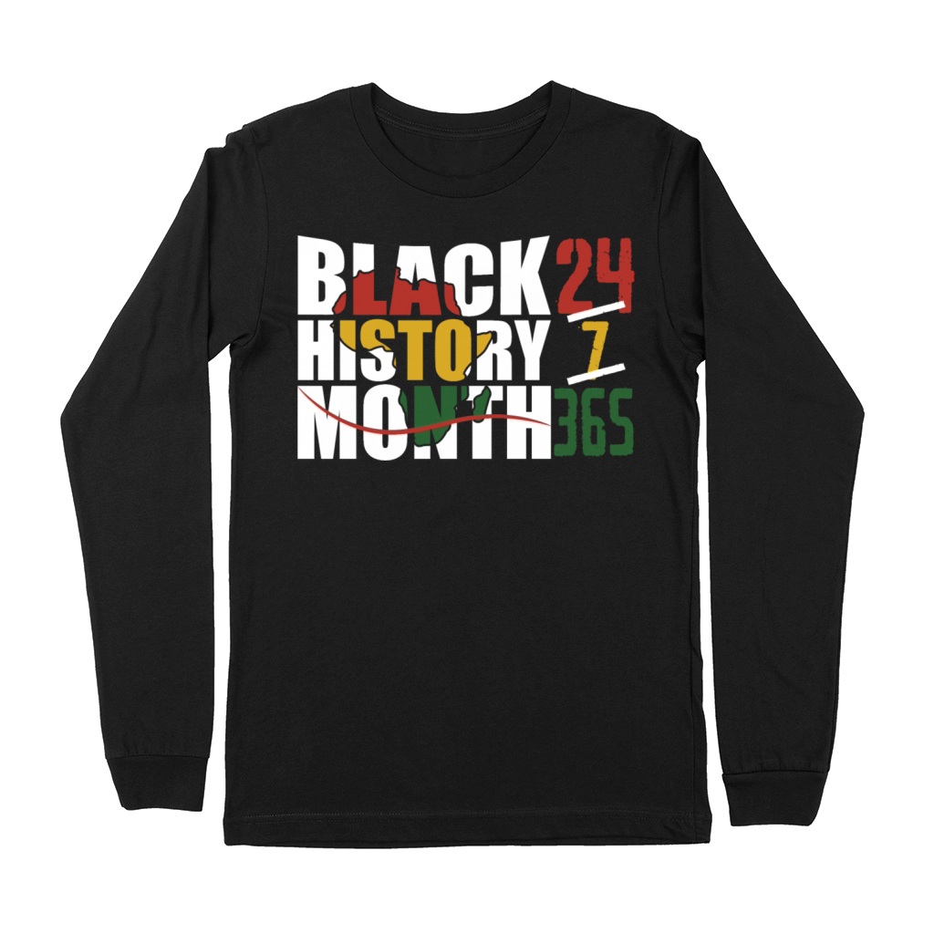 Black history month 24 7 365 with african map flag Premium Long Sleeve