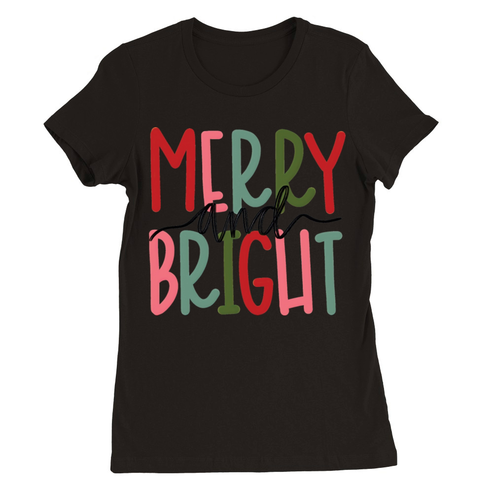 Merry and Bright Christmas Family Xmas Vintage Premium Womens Crewneck T-shirt