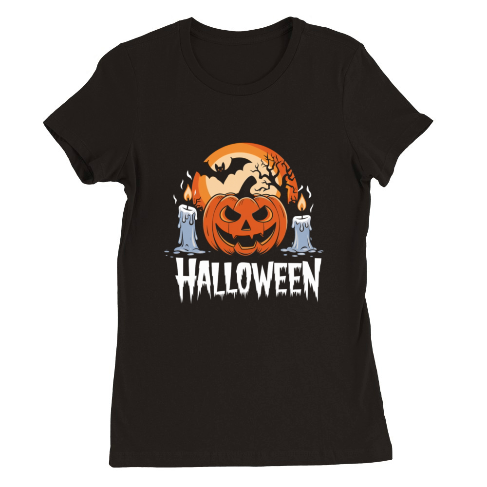 Vintage Pumpkin Scene Halloween Classic T-Shirt Premium Womens Crewneck T-shirt
