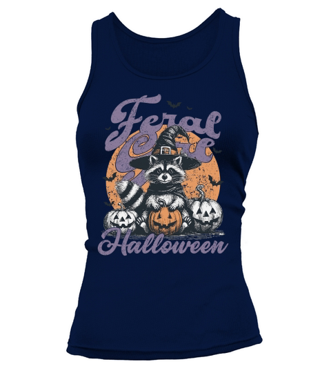 Feral Girl Halloween Raccoon Pumpkin Tank top Woman