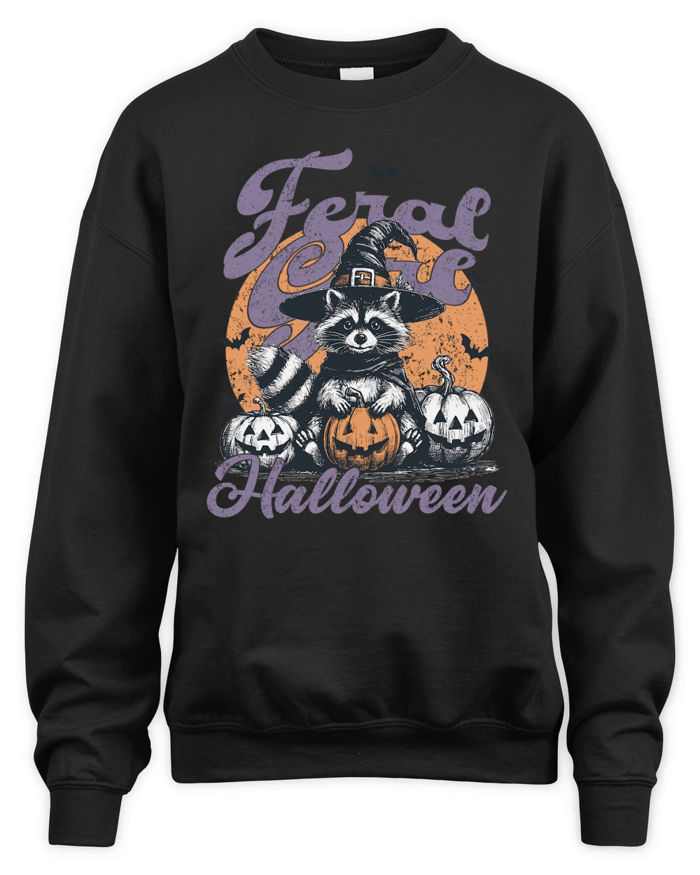 Feral Girl Halloween Raccoon Pumpkin Unisex Premium Crewneck Sweatshirt