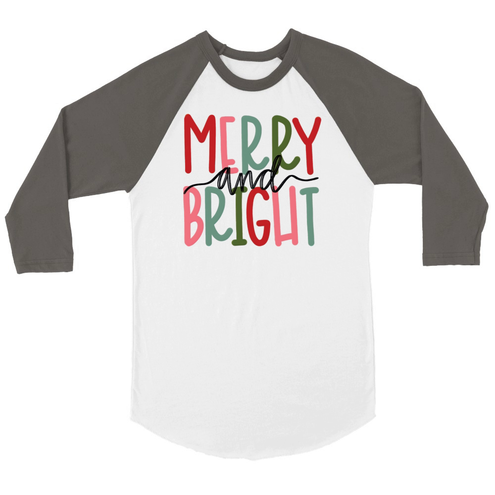 Merry and Bright Christmas Family Xmas Vintage Unisex ¾ sleeve Raglan T-shirt
