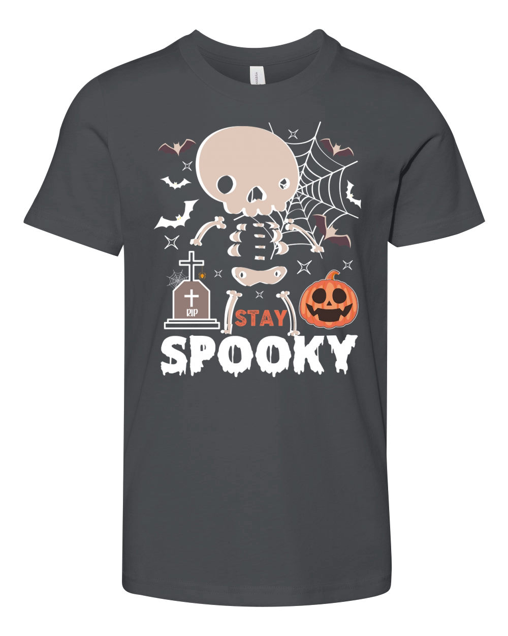 Stay Spooky Skeleton Pumpkin Halloween Youth Unisex Jersey Tee