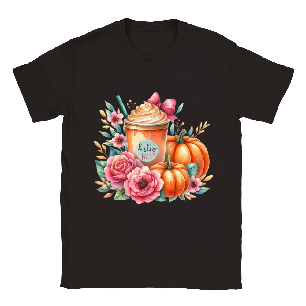 Hello Fall Watercolor Pumpkin Latte Classic Kids Crewneck T-shirt
