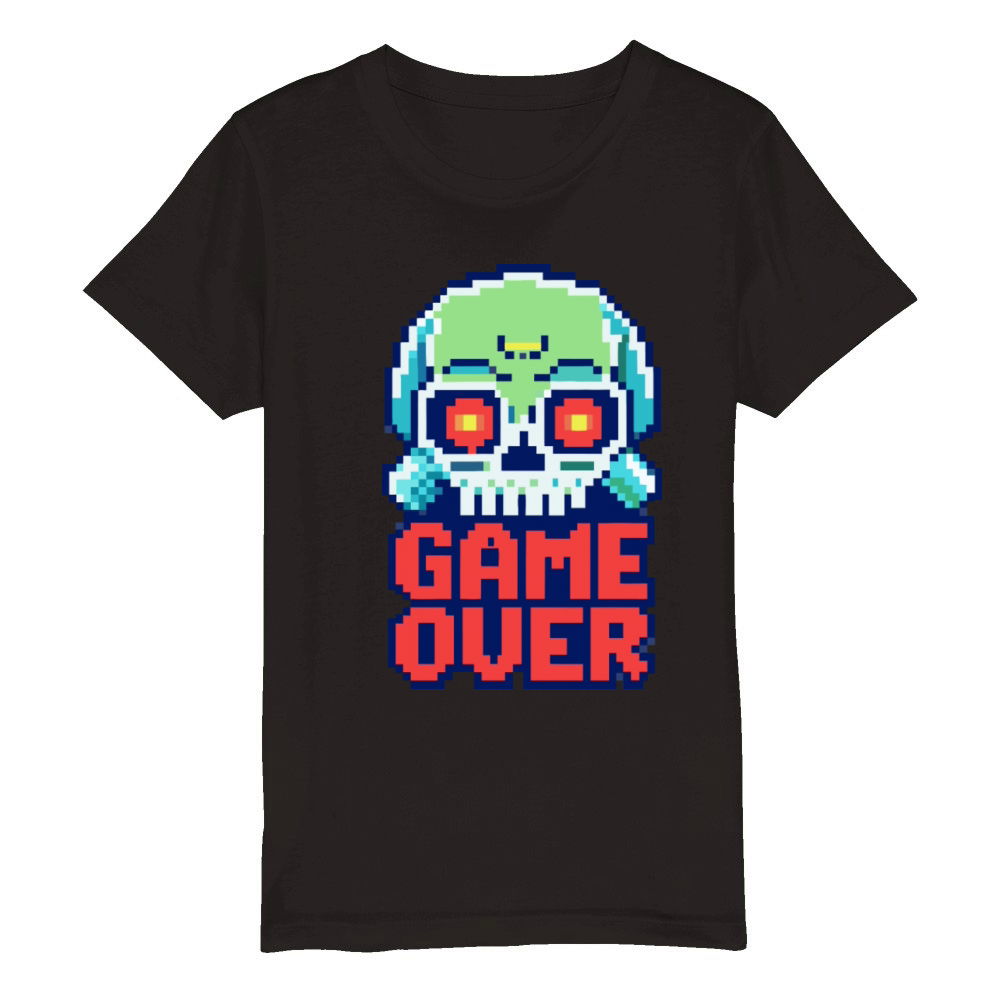 game over skull pixel Organic Kids Crewneck T-shirt