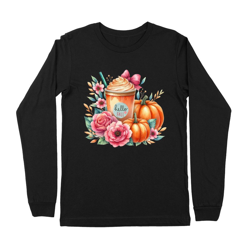 Hello Fall Watercolor Pumpkin Latte Premium Long Sleeve