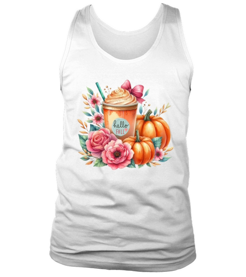 Hello Fall Watercolor Pumpkin Latte Tank Top Unisex