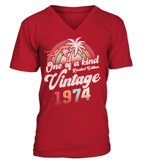 Vintage 1974 Birthday Palm Trees V-Neck T-shirt