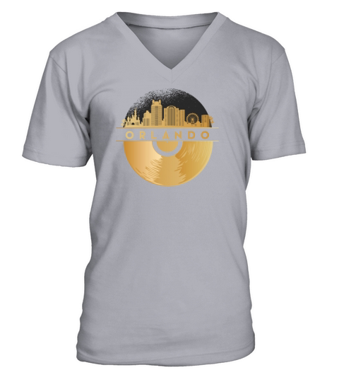 Vinyl-Record-Player Disco-Music Skyline-Orlando V-Neck T-shirt