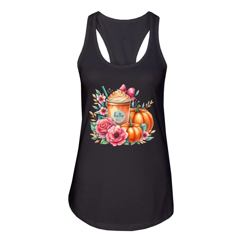 Hello Fall Watercolor Pumpkin Latte Women's Racerback Tank