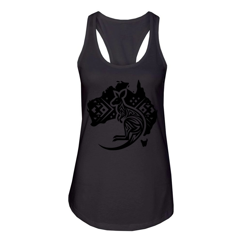 Kangaroo In Australian Continent Tattoo Style Women's Racerback Tank