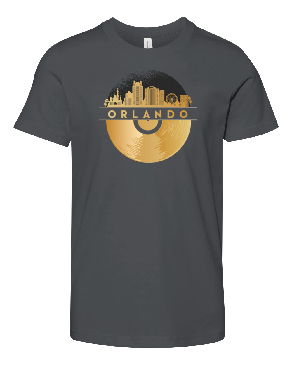 Vinyl-Record-Player Disco-Music Skyline-Orlando Youth Unisex Jersey Tee