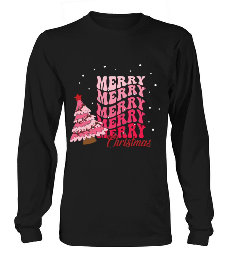 Retro Pink Merry Christmas Long sleeved Unisex