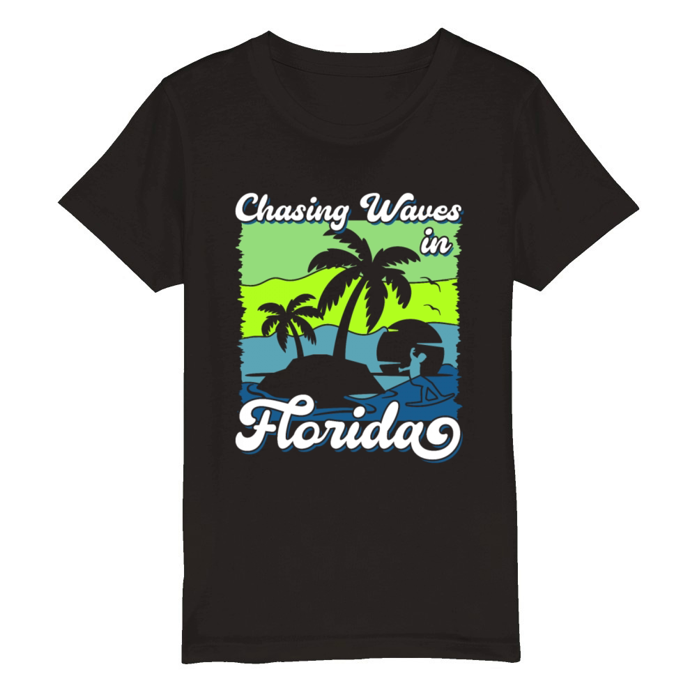 Key-West Surfing CHASING WAVES IN FLORIDA Organic Kids Crewneck T-shirt