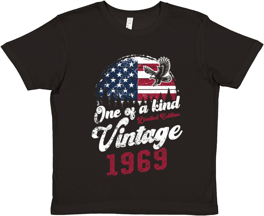 Vintage 1969 Birthday American Flag Premium Kids Crewneck T-shirt