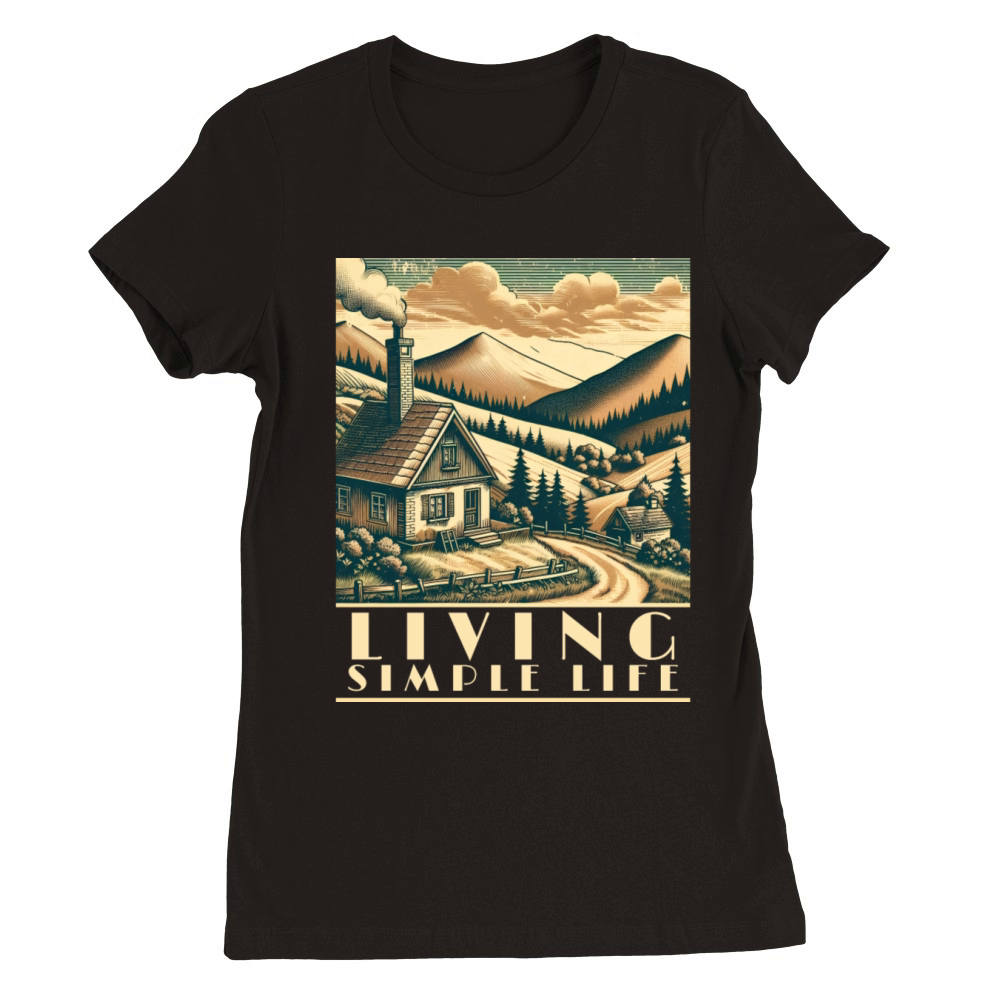 Cozy Cottage Retro Art Premium Womens Crewneck T-shirt