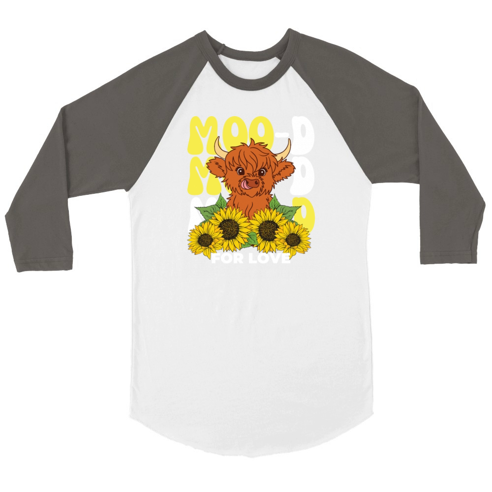 Moo-d for love funny cow sunflower shirt gift Unisex ¾ sleeve Raglan T-shirt