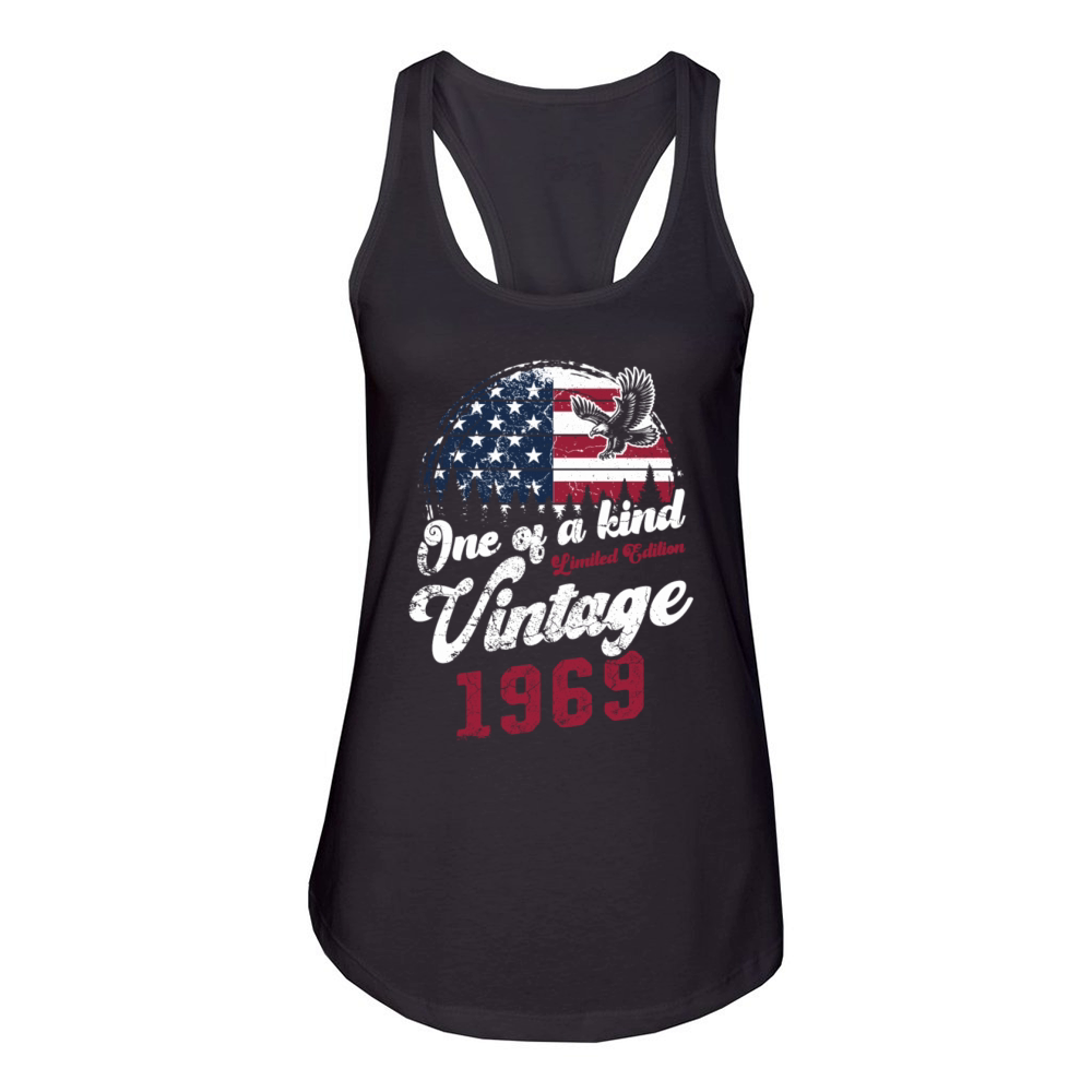 Vintage 1969 Birthday American Flag Women's Racerback Tank
