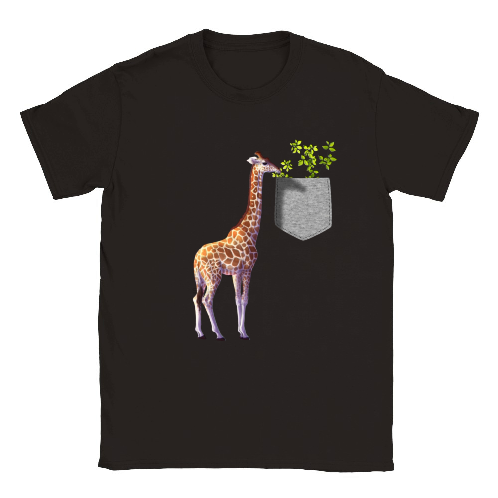 Giraffe Reaching For Branch With Leaves In Pocket Classic Kids Crewneck T-shirt