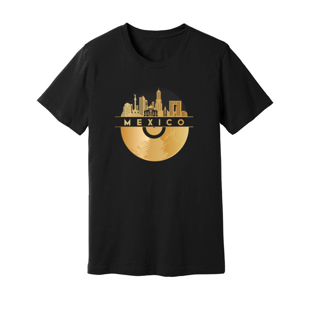 Vinyl-Record-Player Disco-Music Skyline-Mexico Unisex Jersey Tee