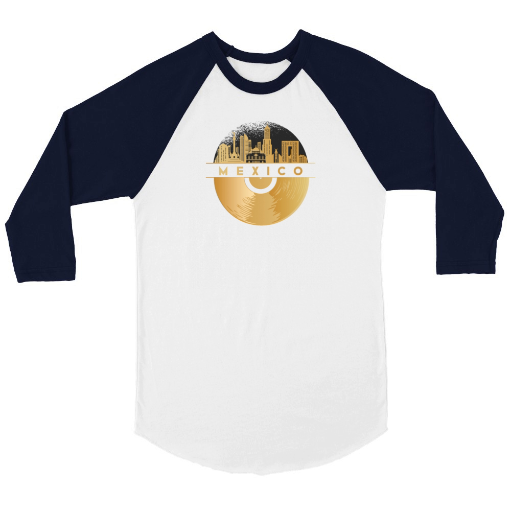 Vinyl-Record-Player Disco-Music Skyline-Mexico Unisex ¾ sleeve Raglan T-shirt