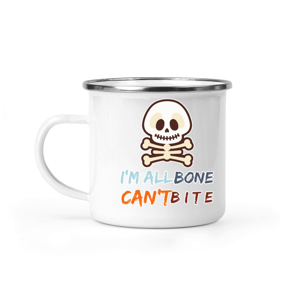 Cute Skeleton Cartoon with Funny Halloween Quote Camping Mug