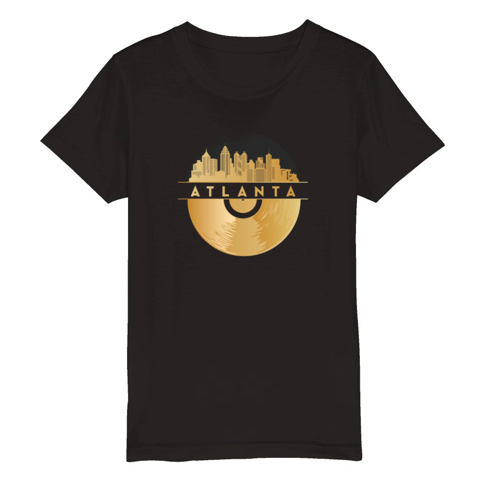 Vinyl-Record-Player Disco-Music Skyline-Atlanta Organic Kids Crewneck T-shirt