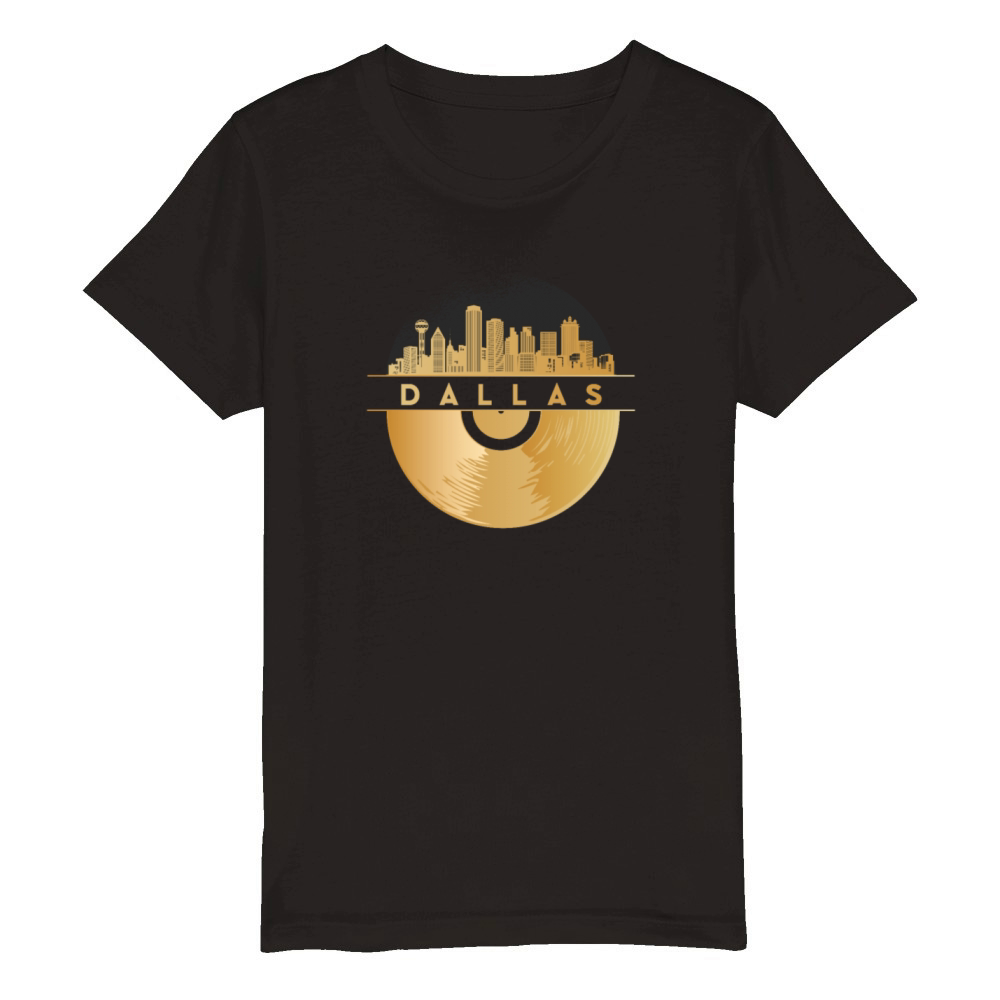 Vinyl-Record-Player Disco-Music Skyline-Dallas Organic Kids Crewneck T-shirt