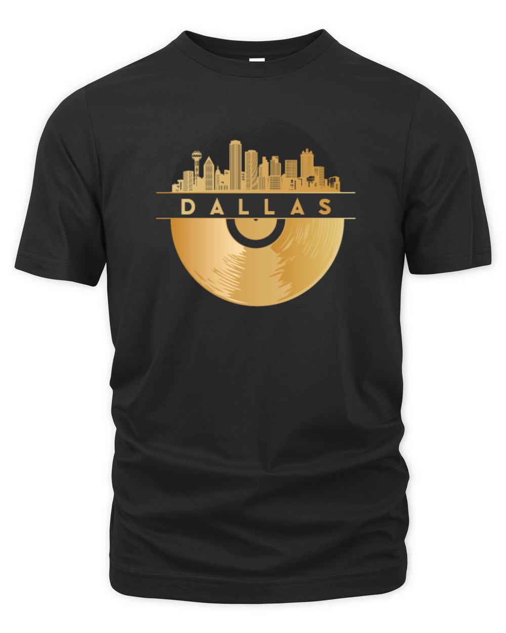 Vinyl-Record-Player Disco-Music Skyline-Dallas Organic Unisex T-shirt