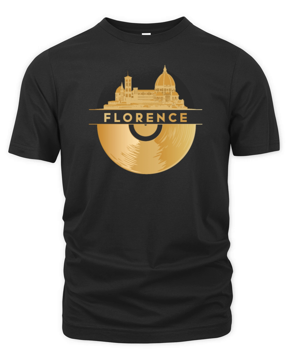 Vinyl-Record-Player Disco-Music Skyline-Florence Organic Unisex T-shirt